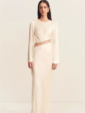 Shona Joy | Dresses | Shona Joy La Lune Flared Sleeve Side Split Midi Dress  Cream | Poshmark